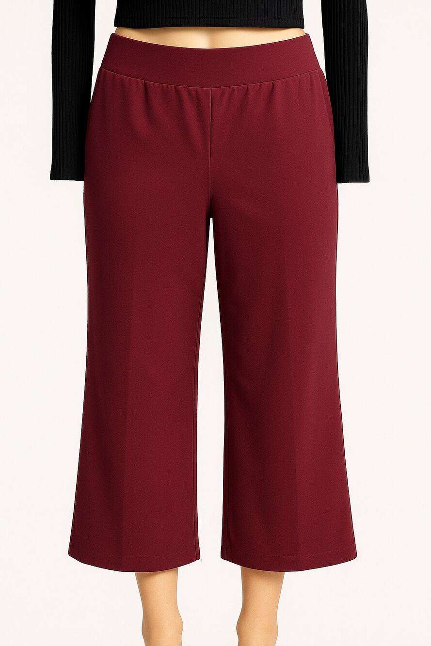 LOFT Pants Women Medium Burgundy Wide Leg Cropped High Rise Pull On NWT workwear